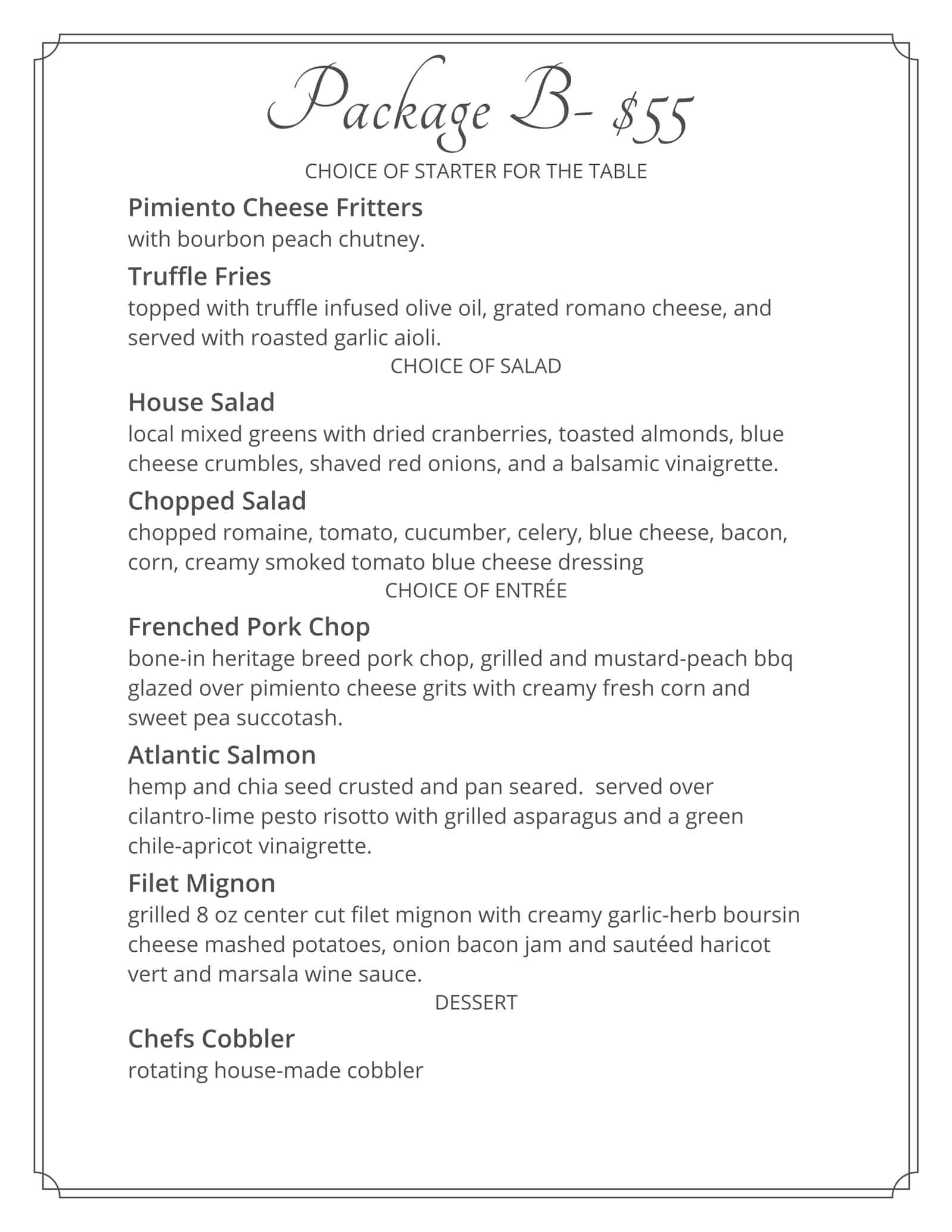 Azur Restaurant & Patio Group Menu B